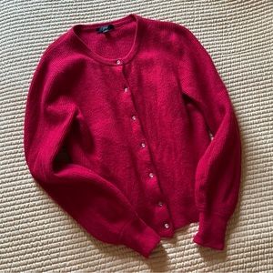 Red J.Crew Ribbed Cardigan with Jeweled Buttons